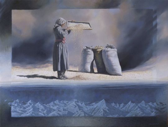 Ladakh, Separating the Chaff, oil on canvas