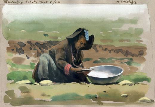 Nomads of the Himalayas watercolour